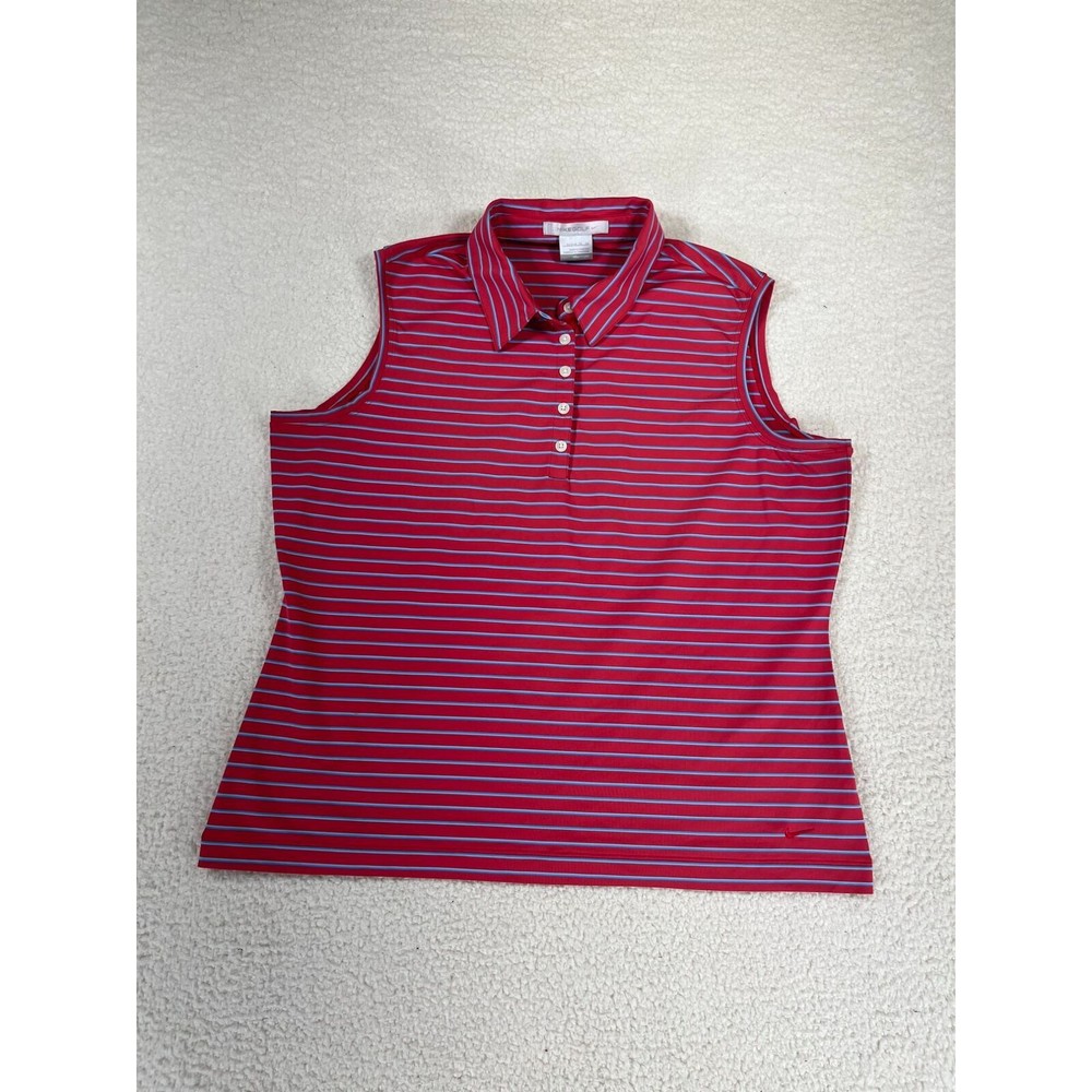 Nike Golf Polo Shirt Youth Girl's Size XL‎ Red Blue Striped Sleeveless Collared